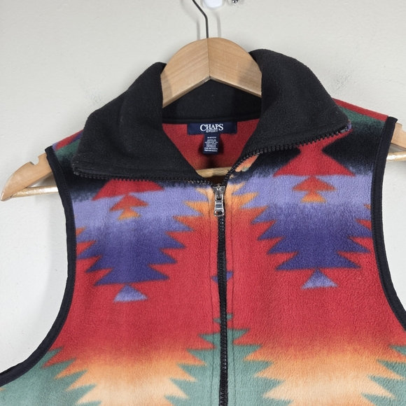 Chaps Sport Ralph Lauren Aztec Southwest Full Zip Fleece Vest Small Pockets - Picture 2 of 8